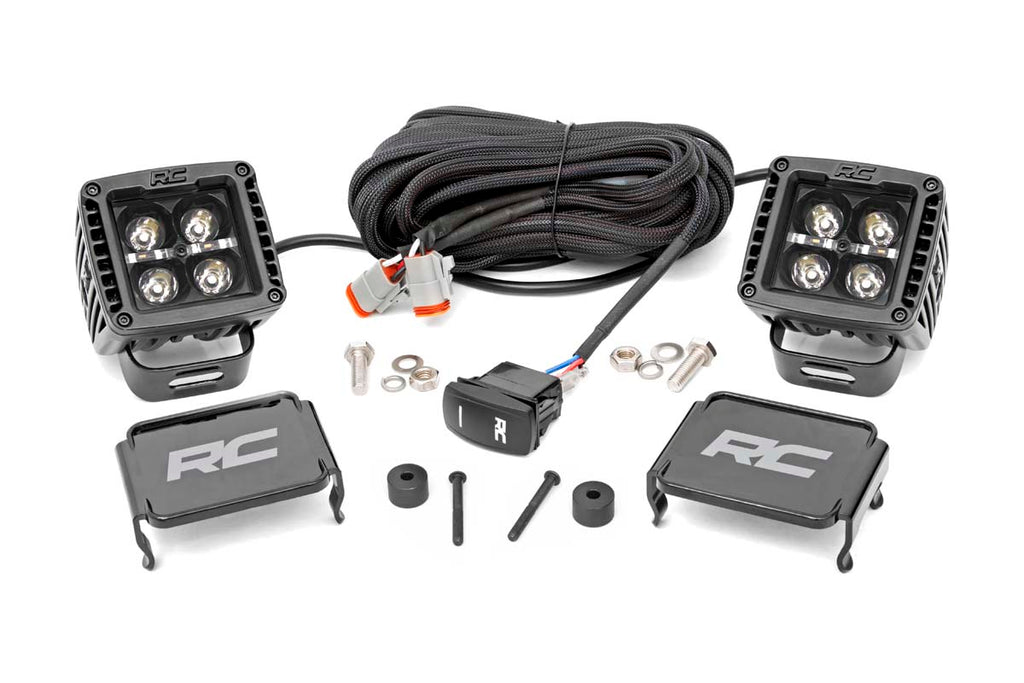 Jeep 2 inch LED Cube Easy Mount Kit 18 23 Wrangler JL 20 23 Gladiator Black Series w White DRL