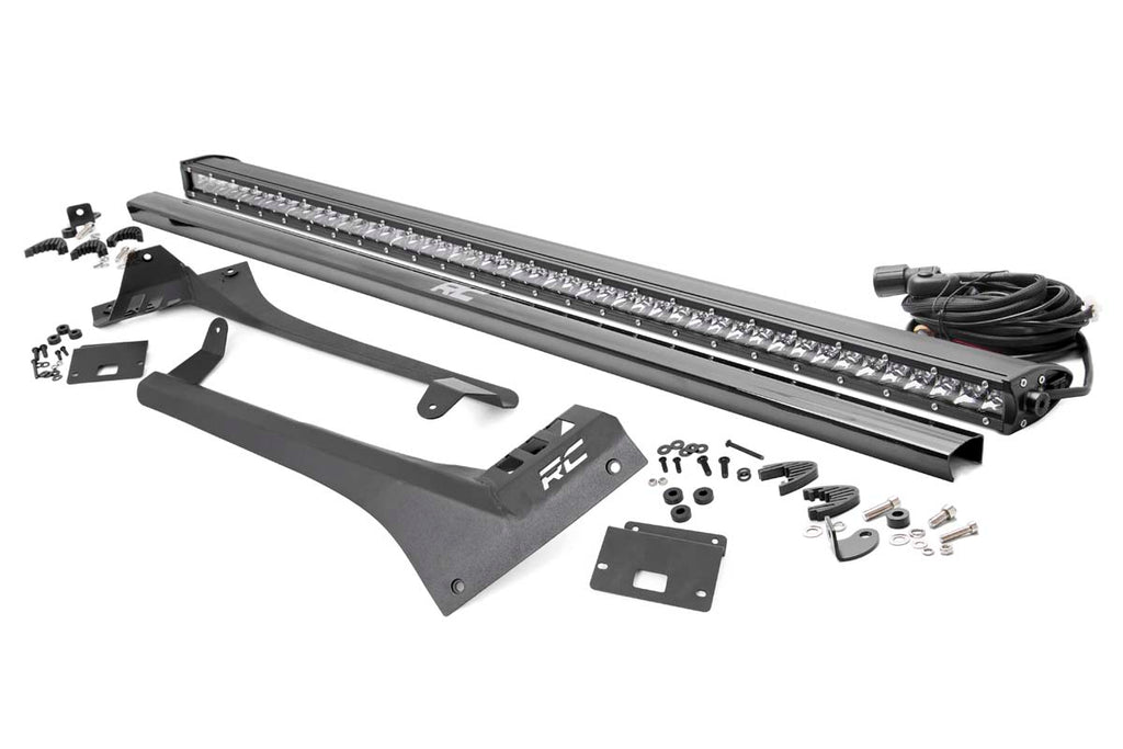Jeep 50 inch Straight LED Light Bar Upper Windshield Kit w Single Row Chrome Series LED 20 22 Gladiator JT 18 22 Wrangler JL