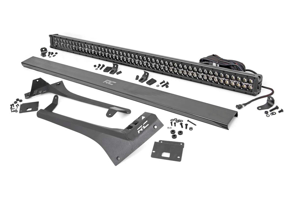 Jeep 50 inch Straight LED Light Bar Upper Windshield Kit w Dual Row Black Series LED White DRL 20 22 Gladiator JT 18 22 Wrangler JL