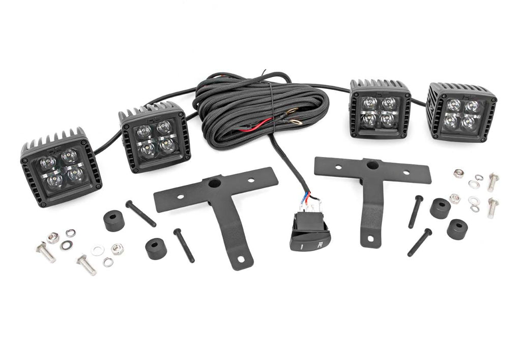Jeep Quad LED Light Pod Kit  Black Series w White DRL 18 22 JL 20 22 Gladiator