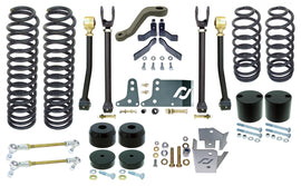 Johnny Joint Suspension System 07-18 Wrangler JK 4 Door 4 Inch lift Includes Springs Adj. Upper Cntrl Arms Brk Line Reloc. Brkts R S/B Links F/R Trac Bar Reloc Kits. F/R Bump Stops Pitman Arm