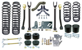 Johnny Joint Suspension System 07-18 Wrangler JK 2 Door 4 Inch lift Includes Springs, Adj. Upper Cntrl Arms Brk Line Reloc. Brkts R S/B Links F/R Trac Bar Reloc Kits. F/R Bump Stops Pitman Arm