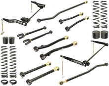Load image into Gallery viewer, Pro Edition Suspension System 18-Up Wrangler JL 4 Door 4 Inch lift Includes Springs, F Sprg Isolators, Adj. Cntrl Arms F/R Antirock S/Bs, F/R JJ Trac Bars F/R Bmp Stp Kits